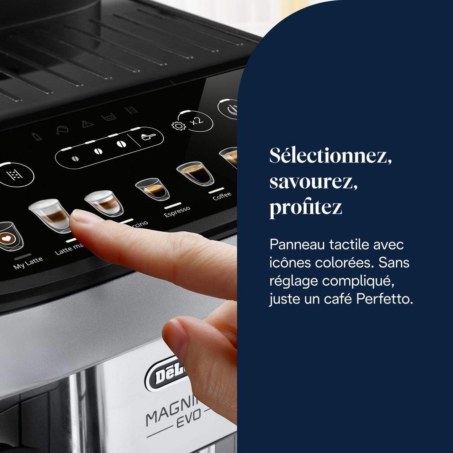 De’Longhi Magnifica Evo - Perfetto Machine à Café Automatique avec LatteCrema Mousseur à Lait Automatique, 7 Boissons en une Seule Touche, Commandes Soft Touch, Argent et Noir (ECAM292.81.SB)