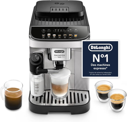 De’Longhi Magnifica Evo - Perfetto Machine à Café Automatique avec LatteCrema Mousseur à Lait Automatique, 7 Boissons en une Seule Touche, Commandes Soft Touch, Argent et Noir (ECAM292.81.SB)