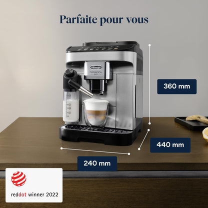 De’Longhi Magnifica Evo - Perfetto Machine à Café Automatique avec LatteCrema Mousseur à Lait Automatique, 7 Boissons en une Seule Touche, Commandes Soft Touch, Argent et Noir (ECAM292.81.SB)
